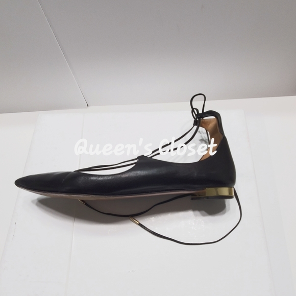 Aquazzura | Black Leather Christy Lace Up Flats - Picture 4 of 9